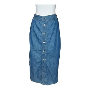 Studio West Apparel Blue Soft Denim Buttons Front Maxi Skirt Size Small Modest